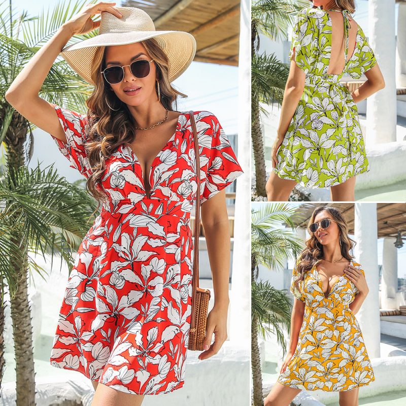 Deep V-Neck Backless Beach Dress - Image 5