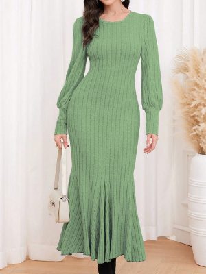 Elegant Round Neck Long Sleeve Dress