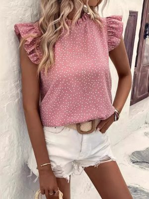 Ruffled Dot Sleeveless Printed Top