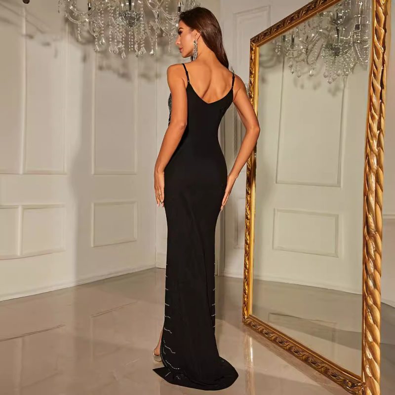 Rhinestone Suspender Fishtail Evening Dress: Cocktail Maxi Dress with Slit for Party - Image 2