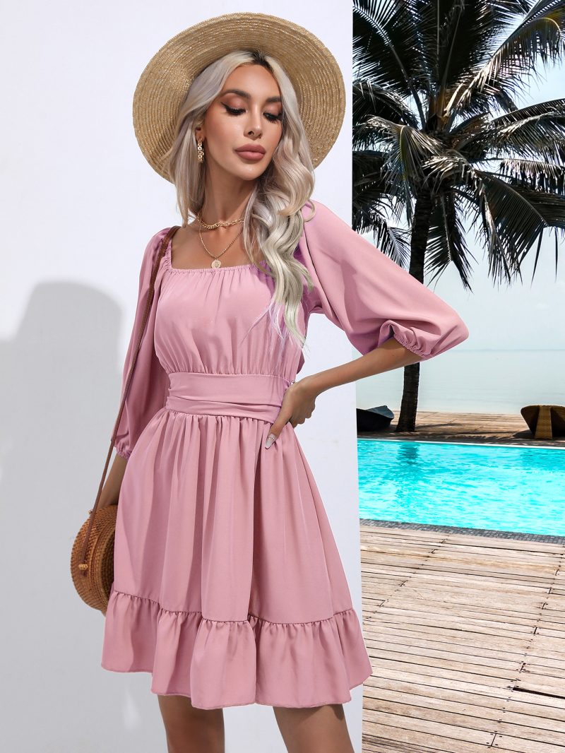 Popular Ruffled Square Collar Lace Dress - Image 3