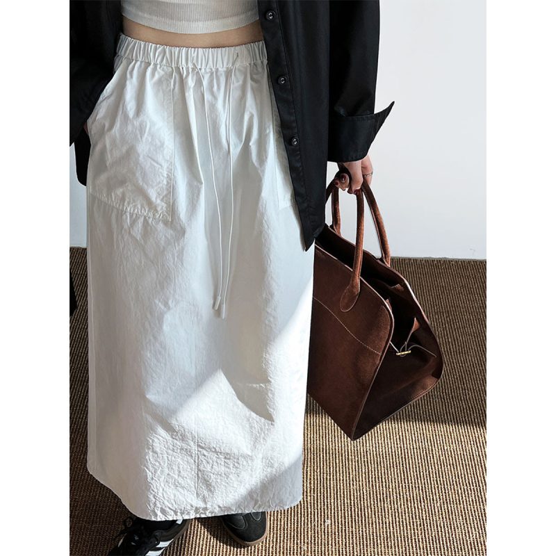 Retro Drawstring Workwear Skirt: High Waist Thin Straight Skirt Design