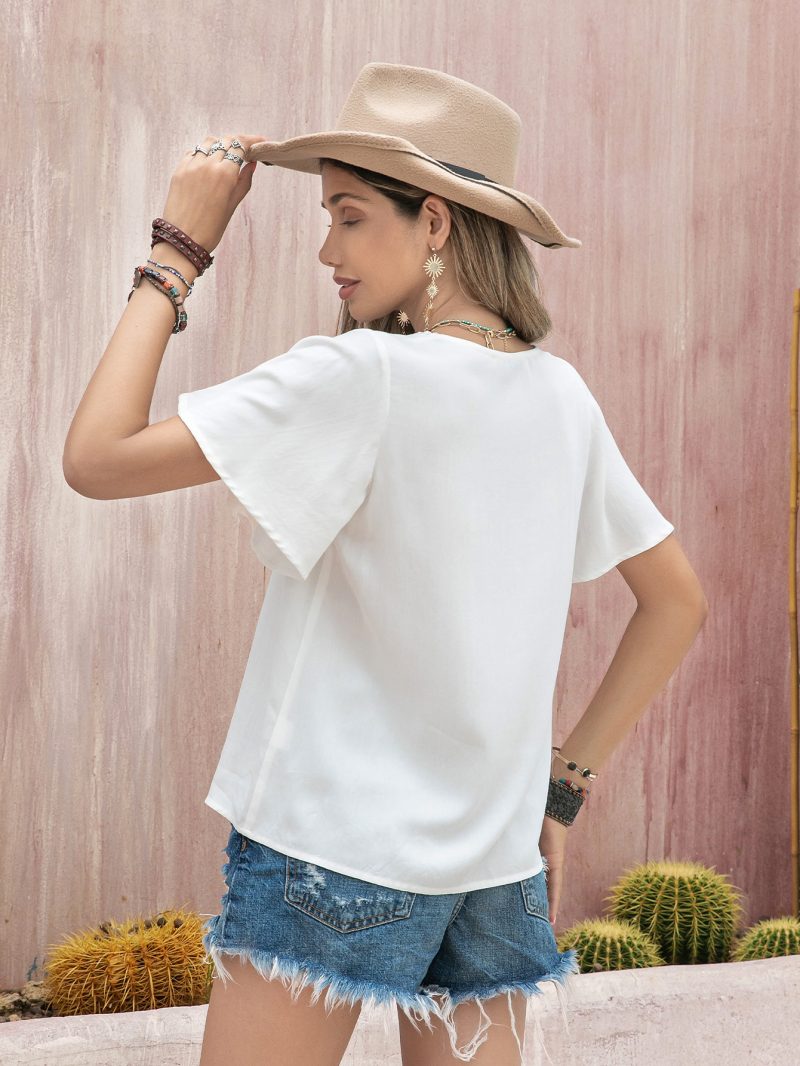 Bohemian Beach Casual Embroidered Front Strap Women's Top - Image 5
