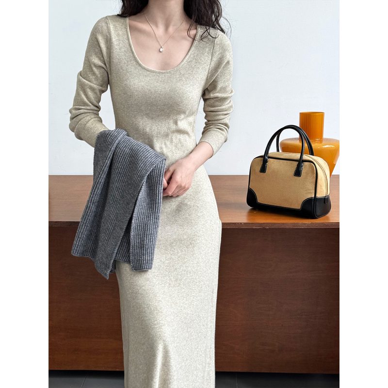 Big U-Neck A-line Sweater Dress