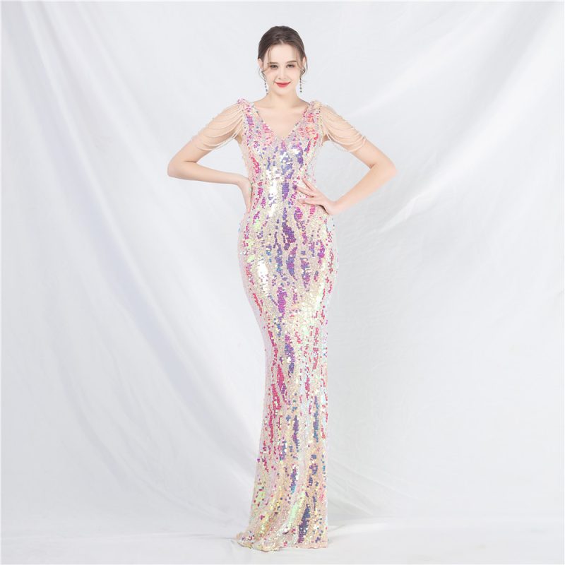 Heavy Beaded Long Evening Dress - Image 3