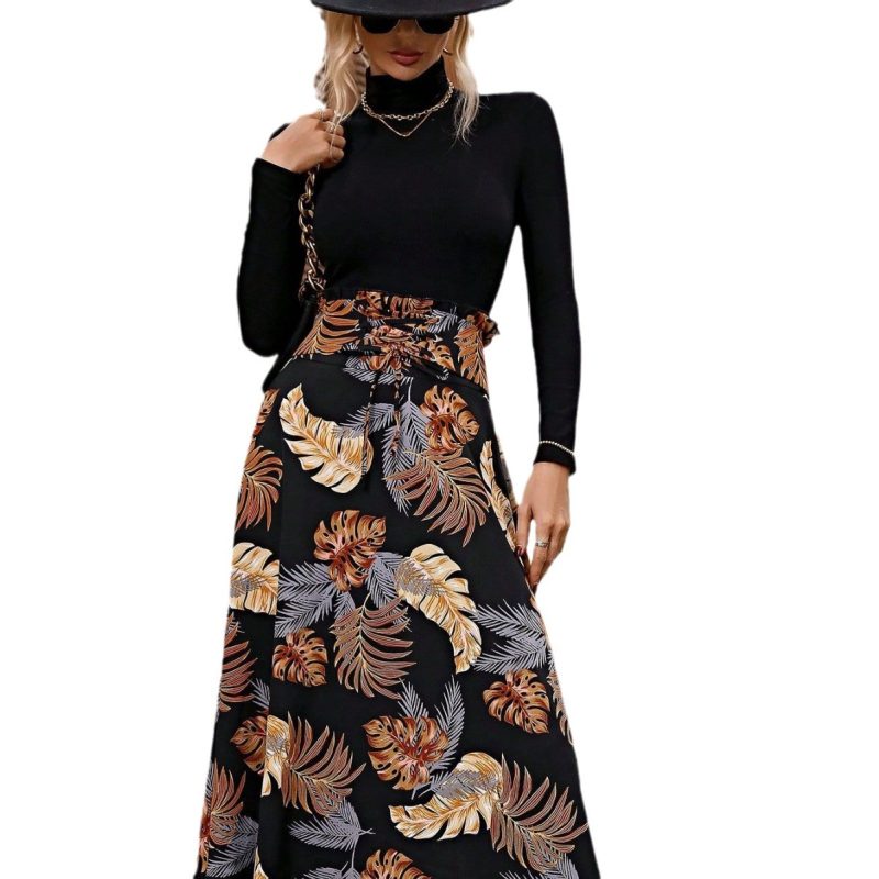 Spring Leaf Printed Waist-Control A-Line Skirt - Image 5