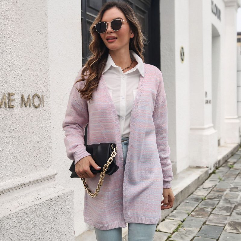 Gradient Color Loose Knitted Cardigan - Image 2
