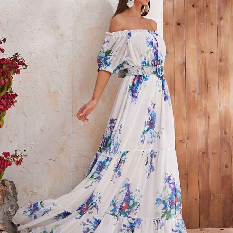 Floral Short Sleeve Chiffon Maxi Dress - Image 5