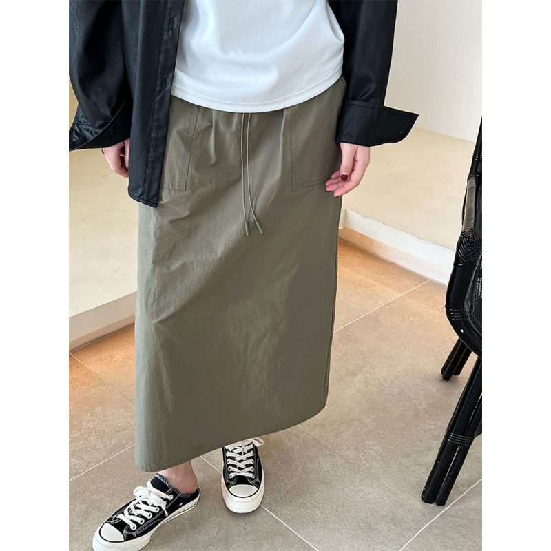 Retro Drawstring Workwear Skirt: High Waist Thin Straight Skirt Design - Image 3