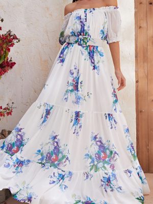 Floral Short Sleeve Chiffon Maxi Dress