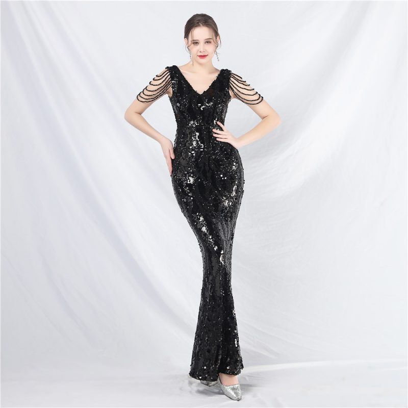 Heavy Beaded Long Evening Dress - Image 5