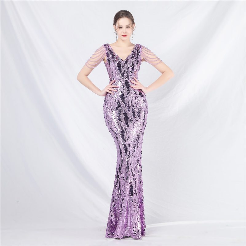 Heavy Beaded Long Evening Dress - Image 4