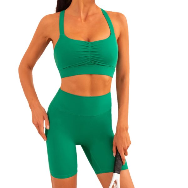 Sports Suit: Wide Shoulder Strap Cross Back Sports Underwear with Fitness Shorts for Running, Training, and Yoga - Image 4