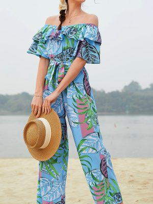 Fashion Floral Off-Shoulder Chiffon Jumpsuit