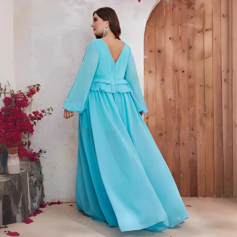 Chiffon V-Neck Long Sleeve Slimming Dress: Plus Size Spring/Summer Dress - Image 4