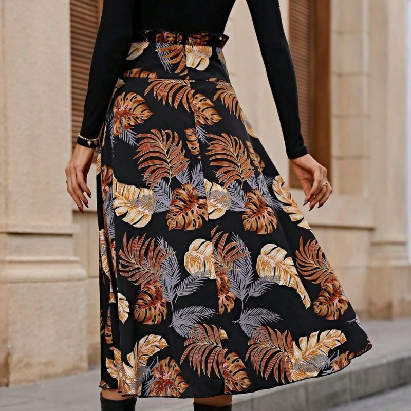 Spring Leaf Printed Waist-Control A-Line Skirt - Image 2
