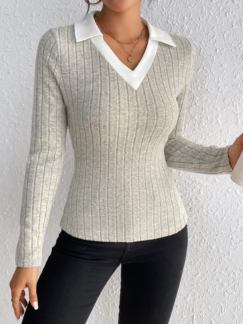 Autumn Pullover Long-Sleeved V-Neck Knit Top - Image 2
