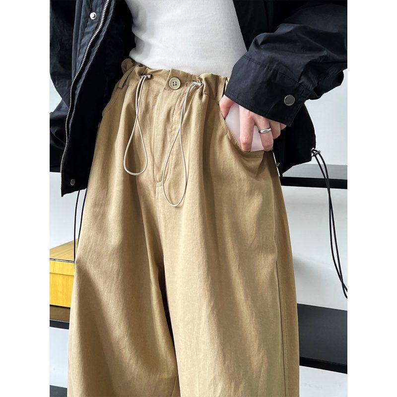 Retro Tencel Cotton Drawstring Elastic Waist Loose Cargo Pants - Image 3