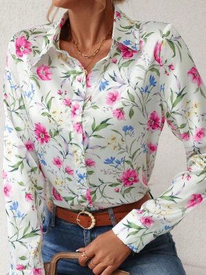 Spring Summer Floral Digital Print Long Sleeve Shirt