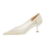 Eco Mesh Cutout Lace Pumps Kitten Heels Sandals - Image 7