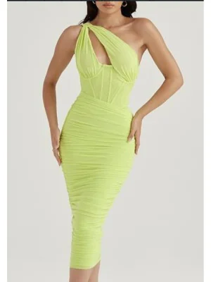 Mesh Backless One Shoulder Hollow out Bodycon Dress