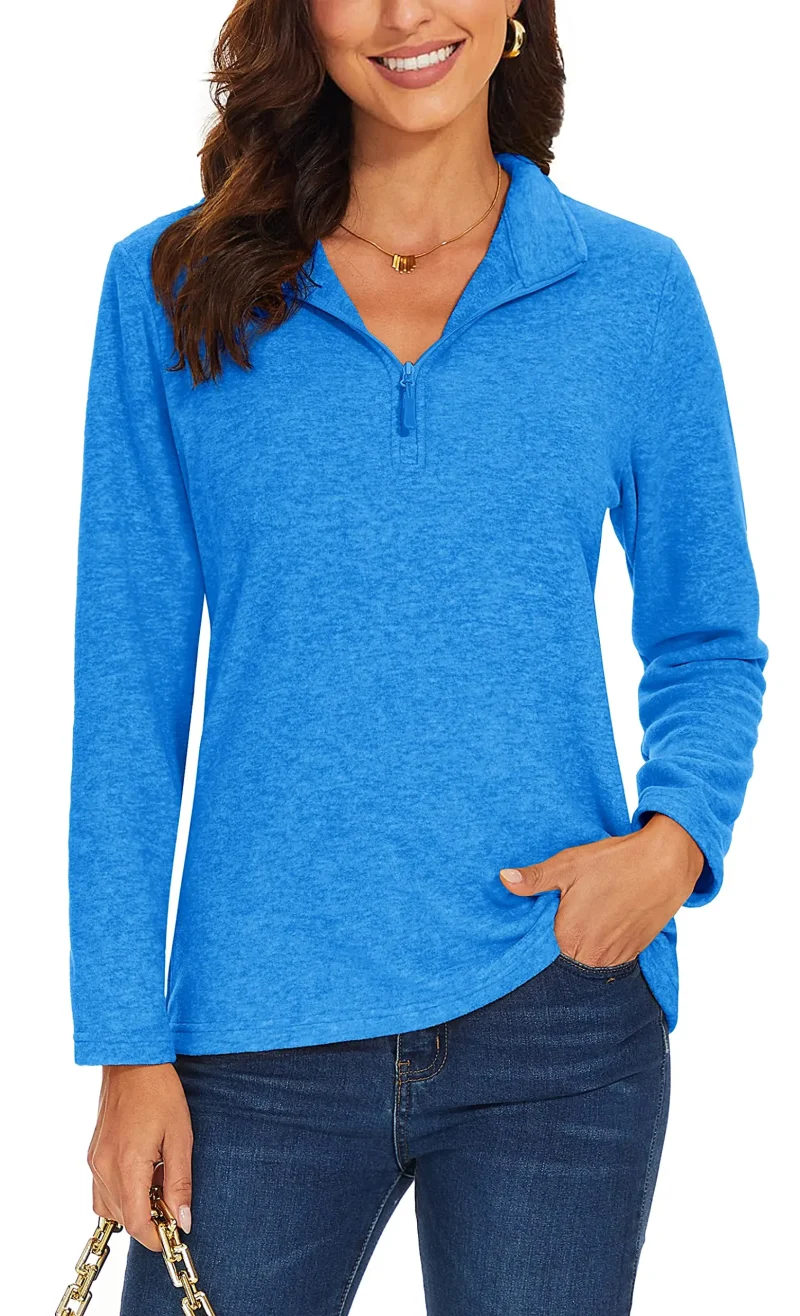 Lightweight Fleece Quarter Zip Warm Sweatshirt - Image 2