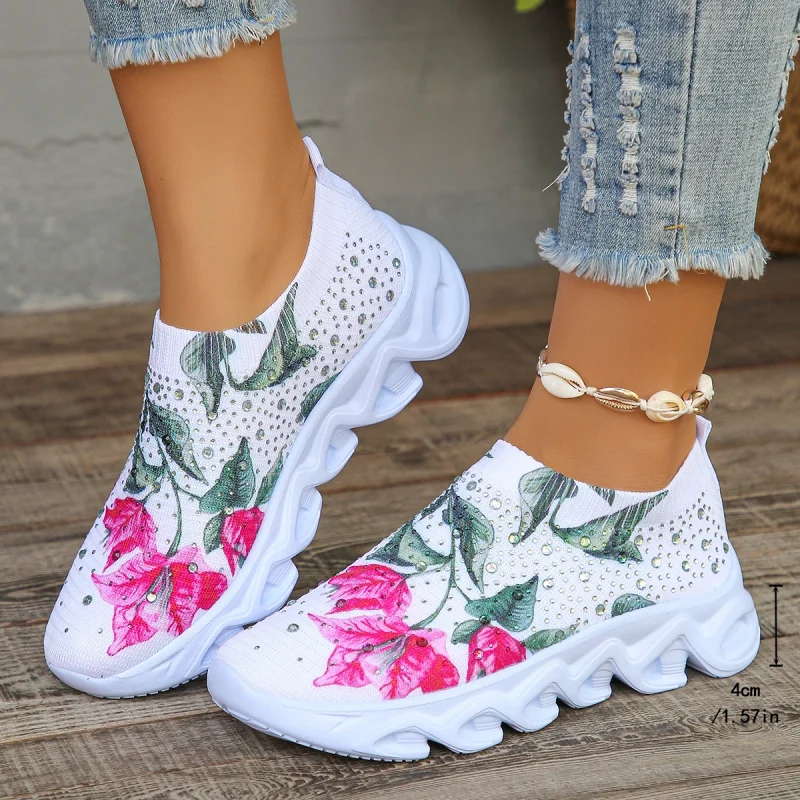 Crystal Floral Knitted Sneakers - Image 7