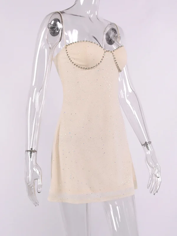 Solid Mesh Sequins Camisole Mini Dress - Image 9