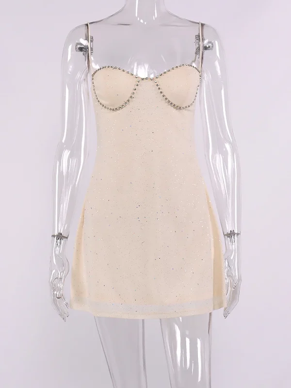 Solid Mesh Sequins Camisole Mini Dress - Image 8