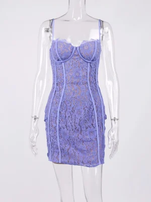 Lace See Though Boned Sweetheart Zipper Bodycon