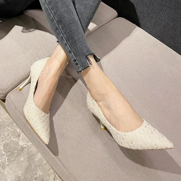 Tweed Cloth Pointed Toe Pumps - Image 2