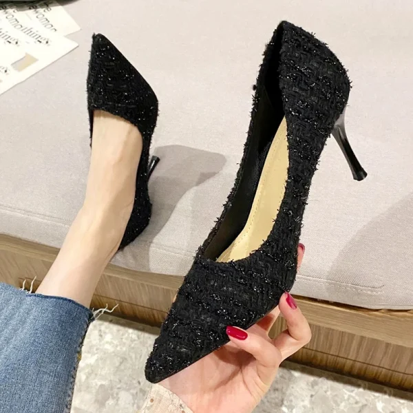 Tweed Cloth Pointed Toe Pumps - Image 5