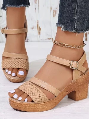 Vintage Woven High Heels Sandals