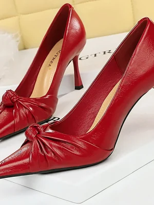 Bowknot Wine red High Heels Stilettos