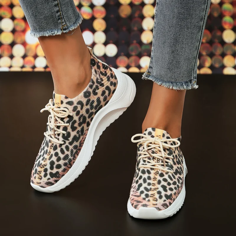 Leopard knitted flats sneakers