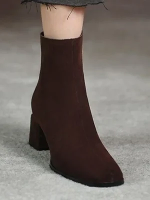 Eco-Friendly Genuine Leather Suede High Heel Ankle Boots