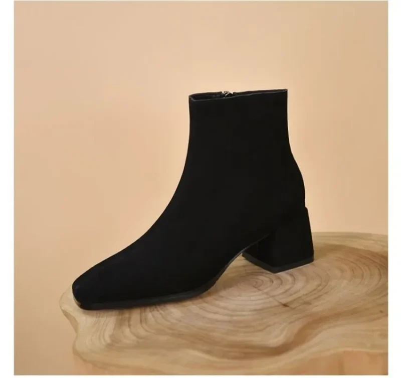 Eco-Friendly Genuine Leather Suede High Heel Ankle Boots - Image 6