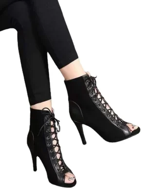 Eco-Friendly High Heel Mesh Lace-Up Sandal Boots