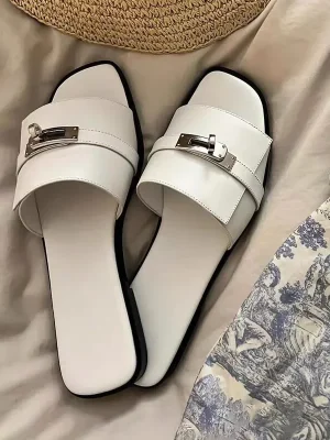 Metal Decor Runway Slides Sandals