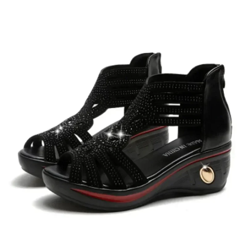 Eco-Friendly Black Hollow Out Wedge Sandals - Image 4