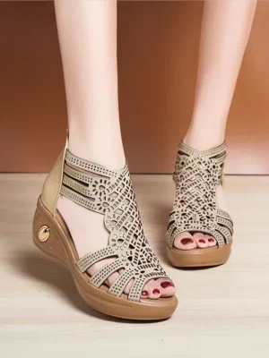 Eco-Friendly Black Hollow Out Wedge Sandals