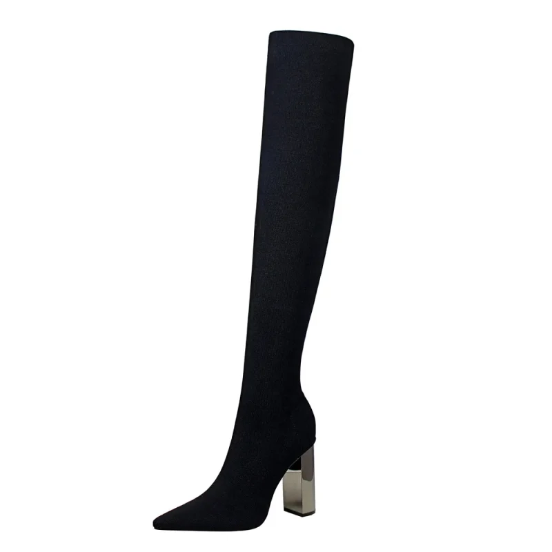 Square Metal Knee High Boots - Image 2