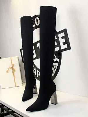 Square Metal Knee High Boots