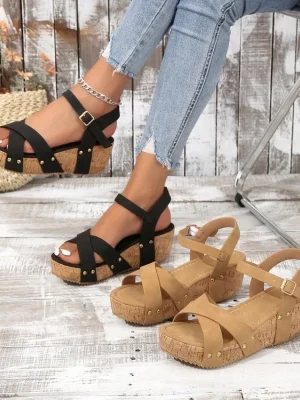 Chunky Platform Buckle Strap Wedge Sandles