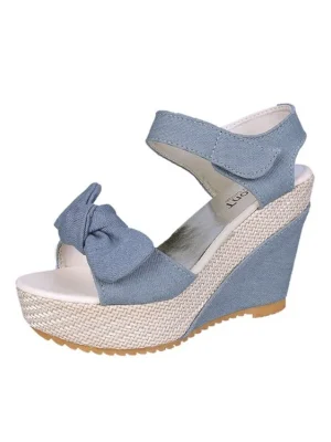 Eco-Friendly Denim Bow Platform Wedge Sandals