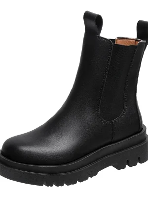 Eco-Friendly Black PU Leather Platform Chelsea Boots