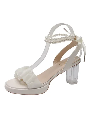 Eco-Friendly Pearl Block Heel Sandals