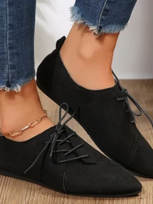 Eco-Friendly Black Lace-Up Comfortable Flats