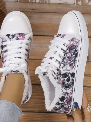 Eco-Friendly Floral Skull Canvas Sneakers