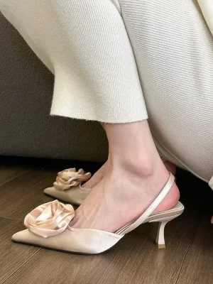 Eco-Friendly Floral Pointed Toe Slingback Heels